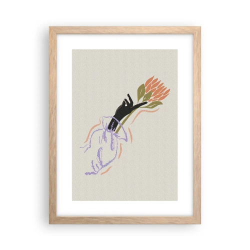 Plakat i ramme af lyst egetræ - En søsterlig berøring - 30x40 cm