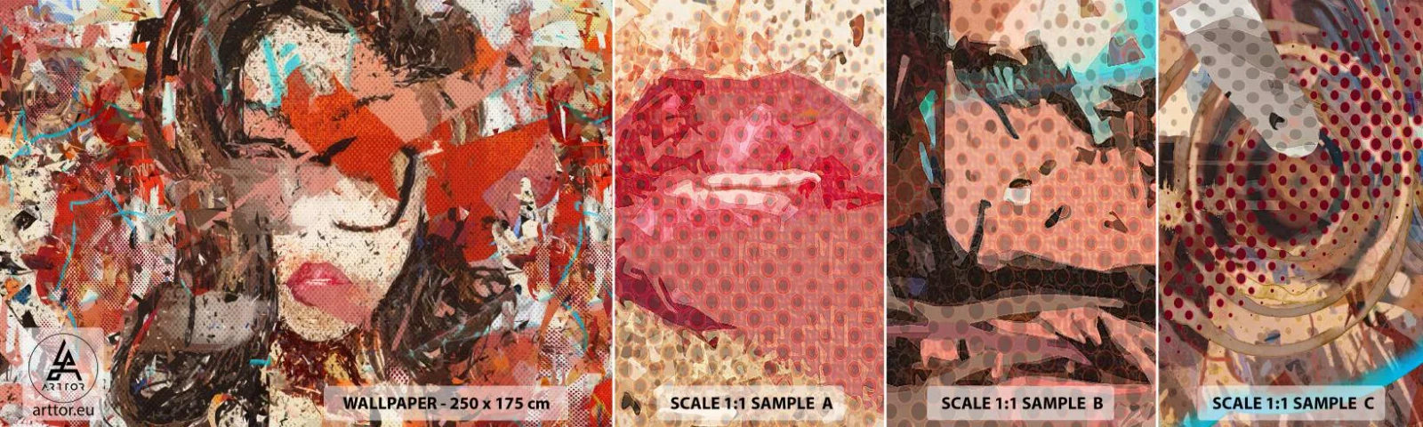 Prøve Fototapet Selvklæbende Deluxe Sticker - Ingen ved, hvordan du virkelig er - Abstraktion, Portræt af en kvinde, Grafik - 100x30 cm