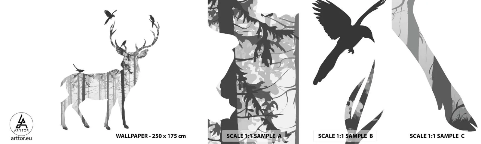 Prøve Fototapet Selvklæbende Deluxe Sticker - Skovens gode ånd - Abstraktion, Hjort, Natur - 100x30 cm