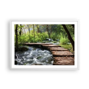 Plakat i hvid ramme - Over en skummende kaskade - 70x50 cm
