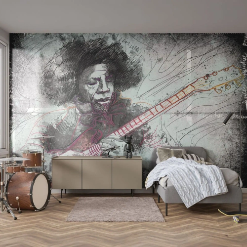 Fototapet Premium Sand - På musikkens bølger - musik, Guitarist, Instrument - 150x105 cm
