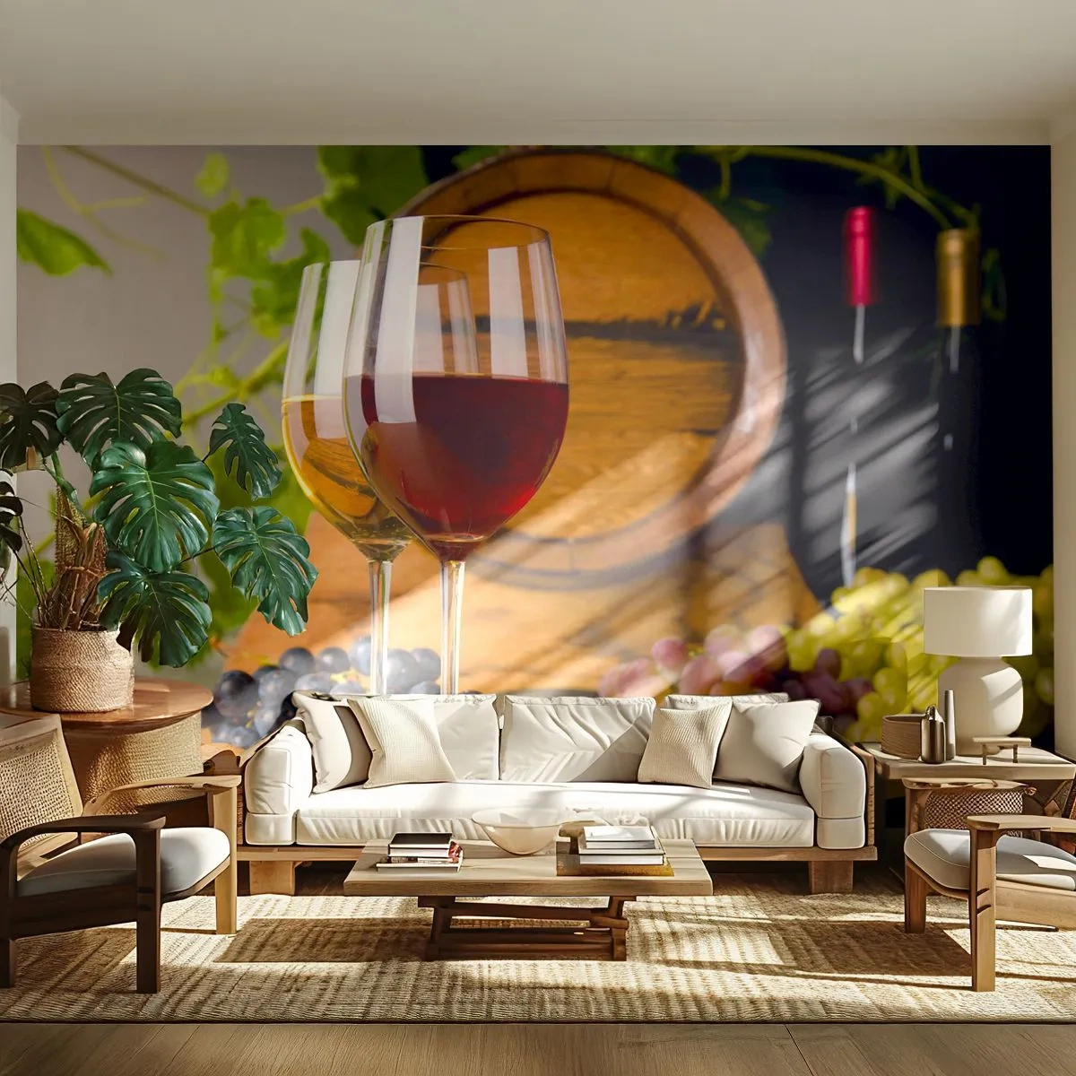 Fototapet Premium Canvas - Som de gamle mestre - Vintønde, Drue, Et glas vin - 250x175 cm