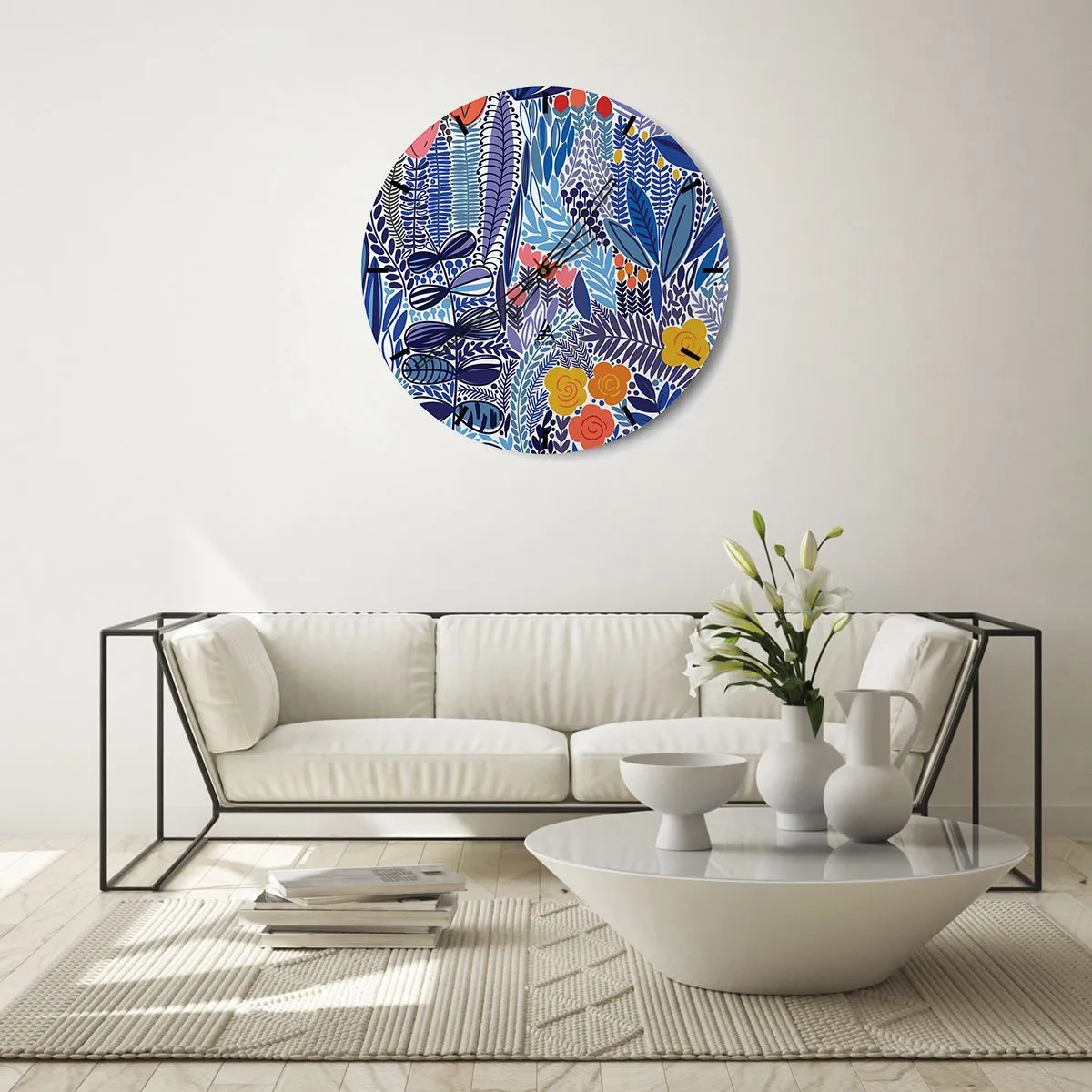 Vægur, Uret - Farverigt plantemotiv i grafisk stil - 30x30cm - Hawaiiansk have - Moderne vægdekoration til stue, køkken og soveværelse ARTTOR