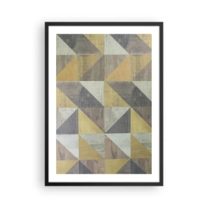 Plakat i sort ramme - Geometrisk mønster i nuancer af guld og grå - 50x70cm - Ved trekantens vinkel - Moderne vægdekoration til stue og soveværelse ARTTOR