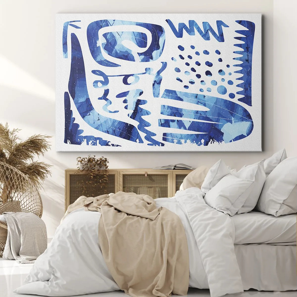 Lærredstryk - Billede på lærred - Abstrakt mønster i blå nuancer - 70x50cm - Tilbage til rødderne - Moderne vægdekoration til stue og soveværelse ARTTOR