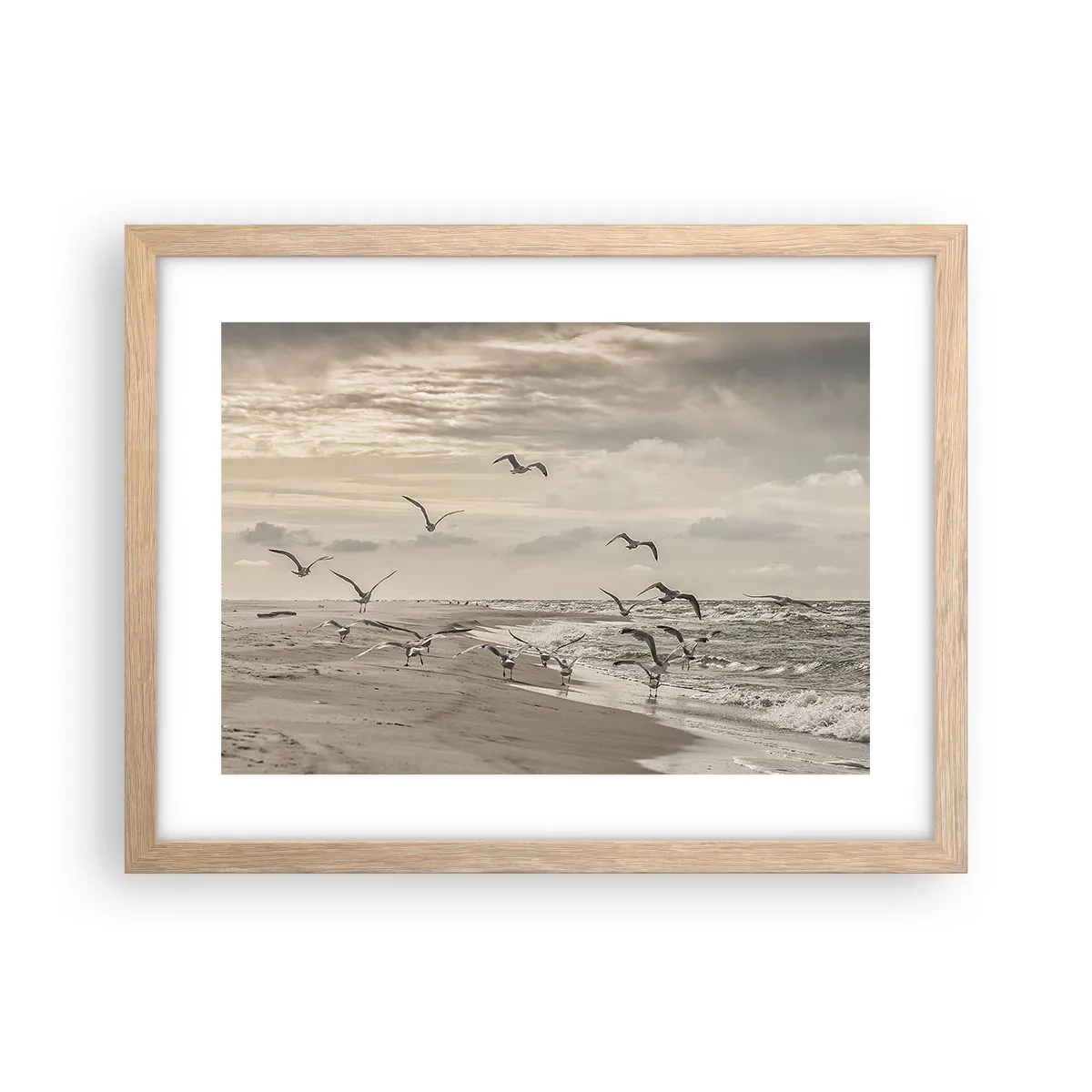 Plakat i ramme af lyst egetræ - Havet brummer, fuglene synger - 40x30 cm