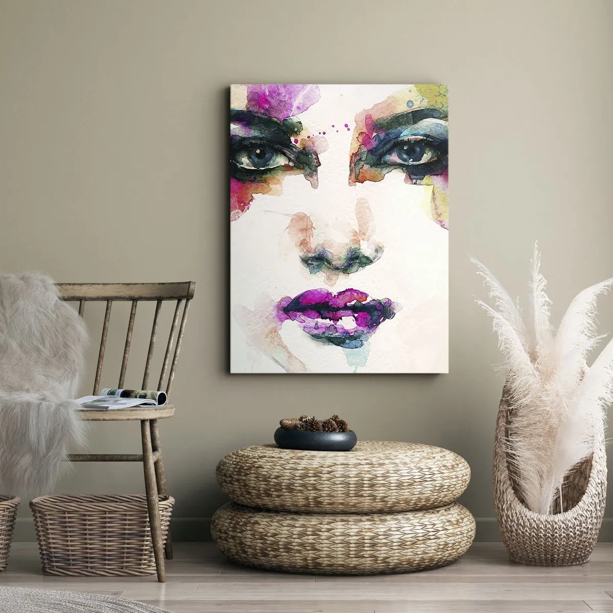 Lærredstryk - Billede på lærred - Portræt malet med en regnbue - 50x70 cm