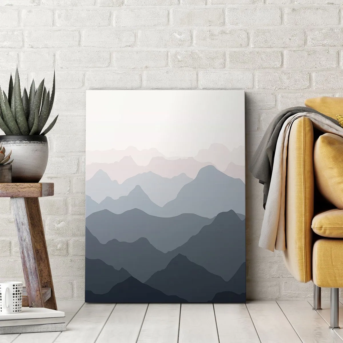 Lærredstryk - Billede på lærred - Bølger af bjerge - 55x100 cm