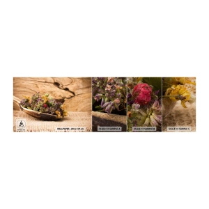 Prøve Fototapet Premium Sand - Farverige blomster og velduftende urter - Natur, Tørrede urter, Køkken - 100x30 cm