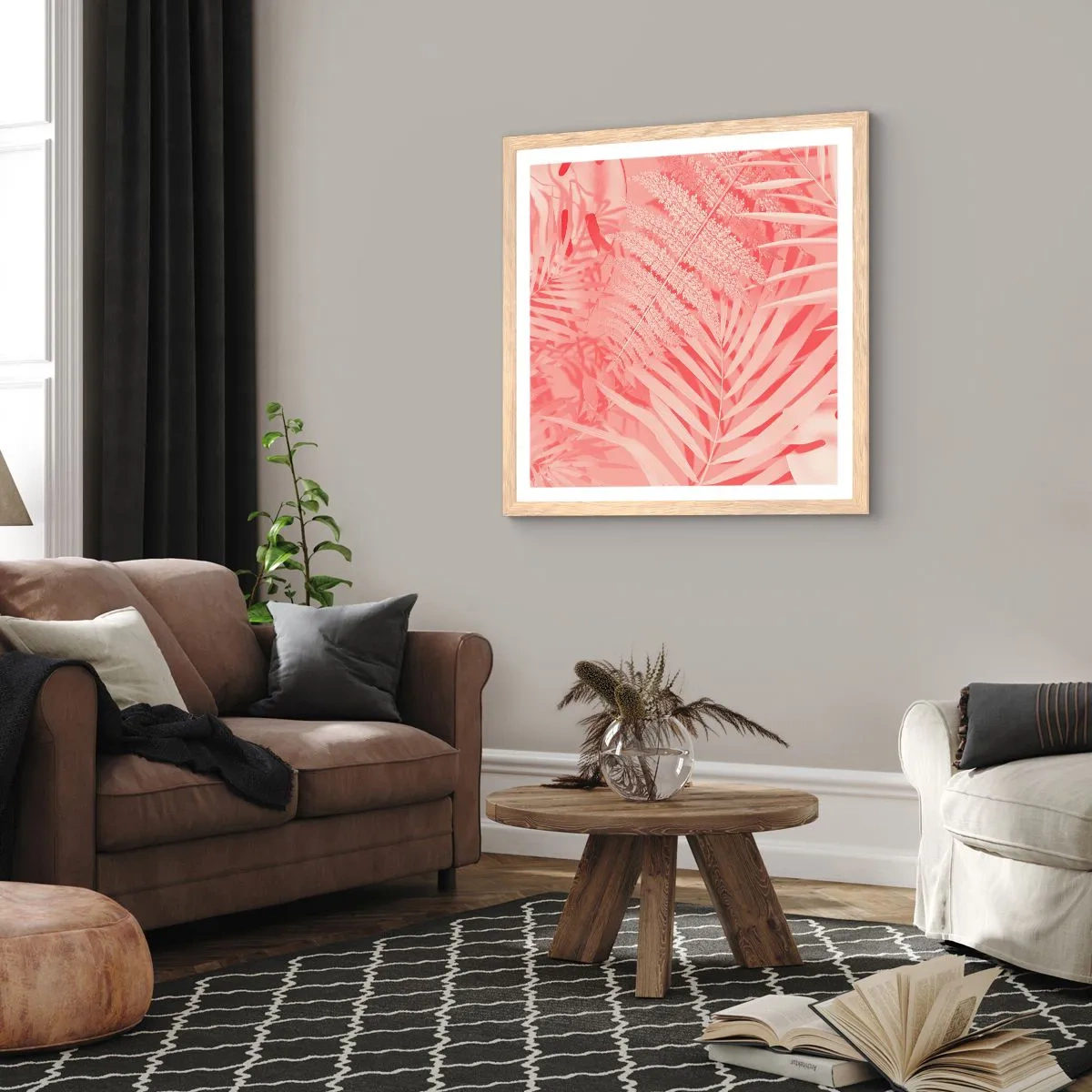 Plakat i ramme af lyst egetræ - Lyserødt koncept - 30x30 cm