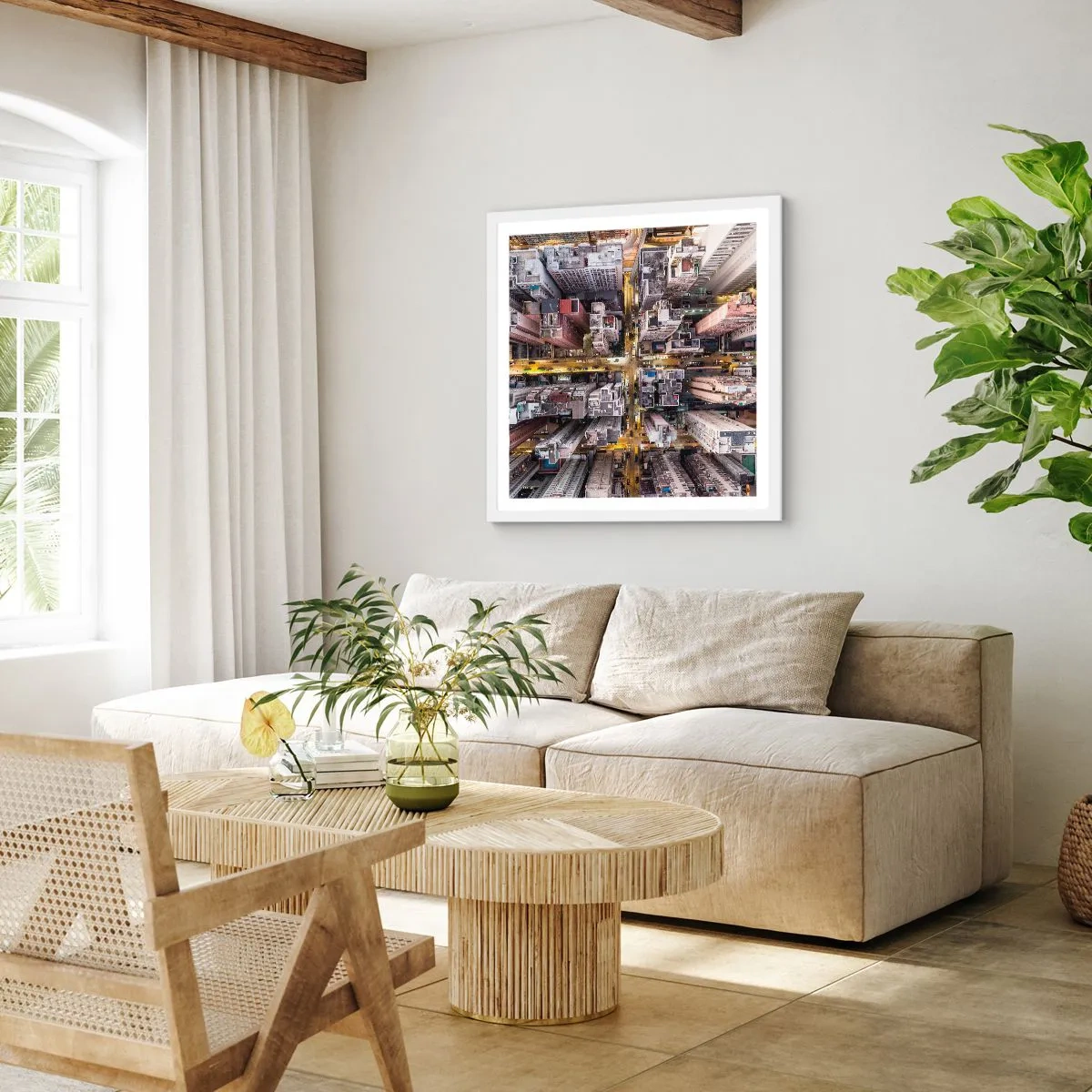 Plakat i hvid ramme - Hilsner fra Hong Kong - 60x60 cm