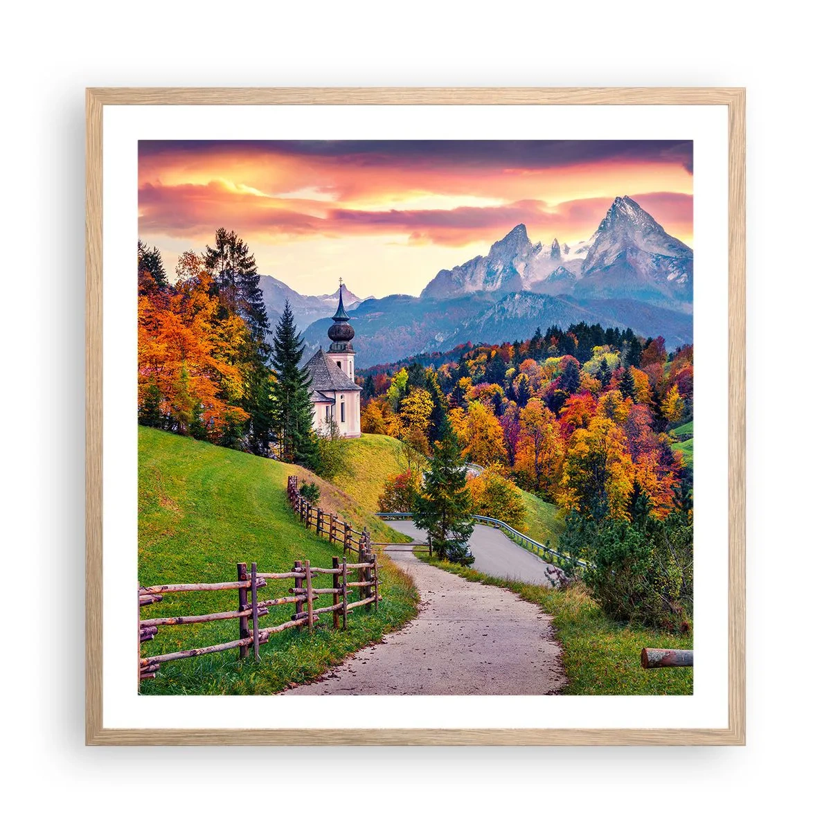 Plakat i ramme af lyst egetræ - Landskab som maleri - 60x60 cm
