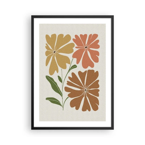 Plakat i sort ramme - Minimalistiske blomster i varme nuancer - 50x70cm - Natur og geometri - Moderne vægdekoration til stue og soveværelse ARTTOR