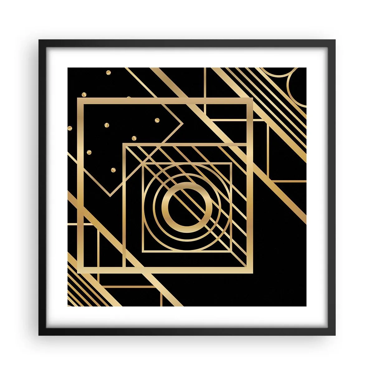 Plakat i sort ramme - Gylden geometri - 50x50 cm