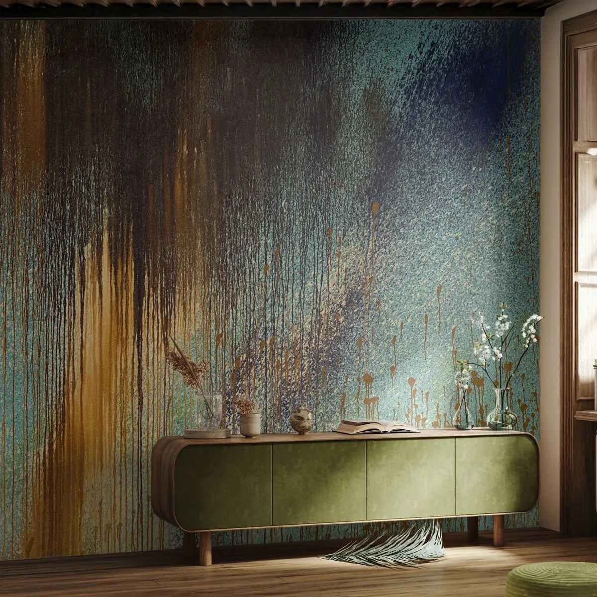 Fototapet Premium Sand - En utilsigtet farverig komposition - Abstraktion, Industriel, Maling - 450x315 cm