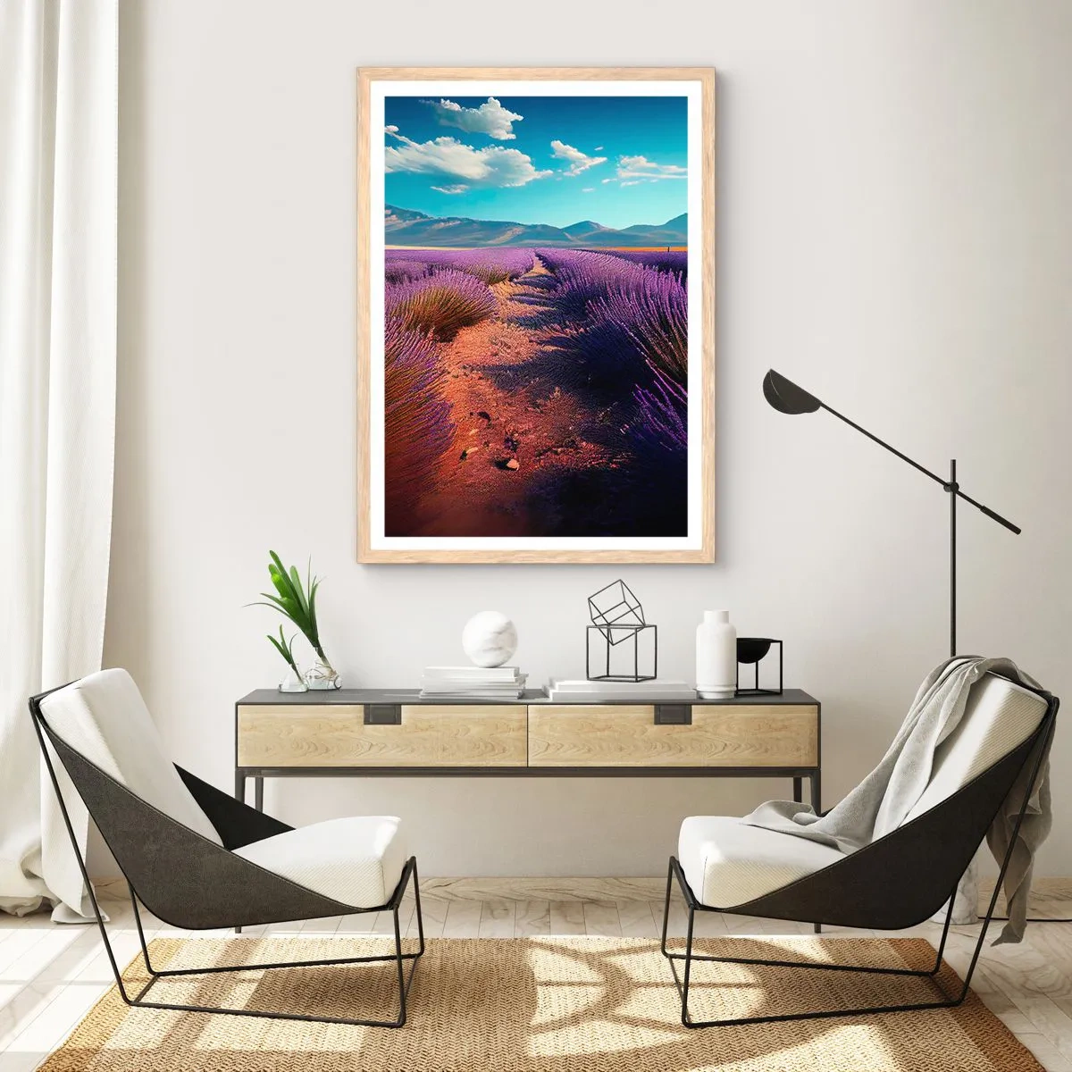 Plakat i ramme af lyst egetræ - Duftende marker - 70x100 cm