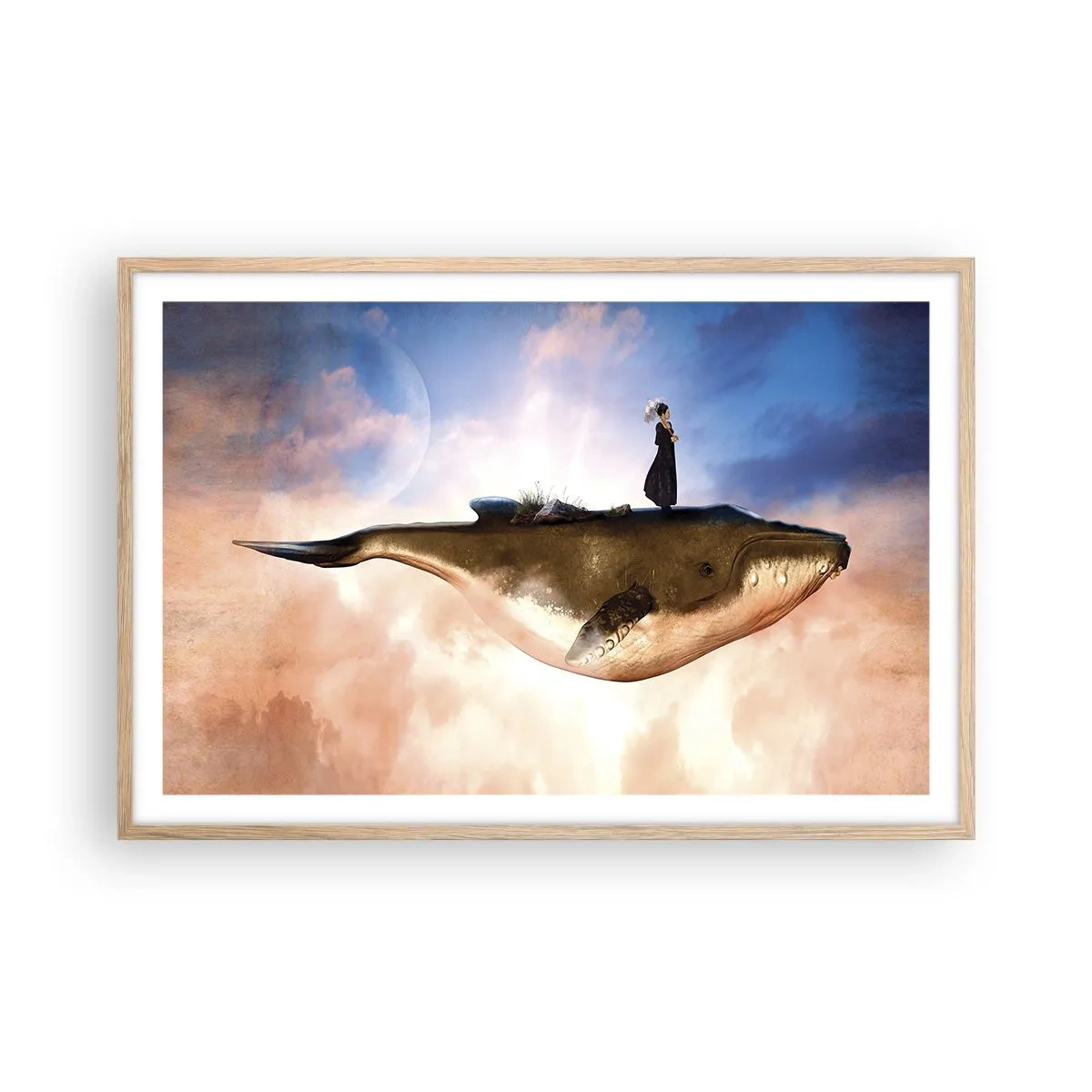 Plakat i ramme af lyst egetræ - En surrealistisk rejse - 91x61 cm