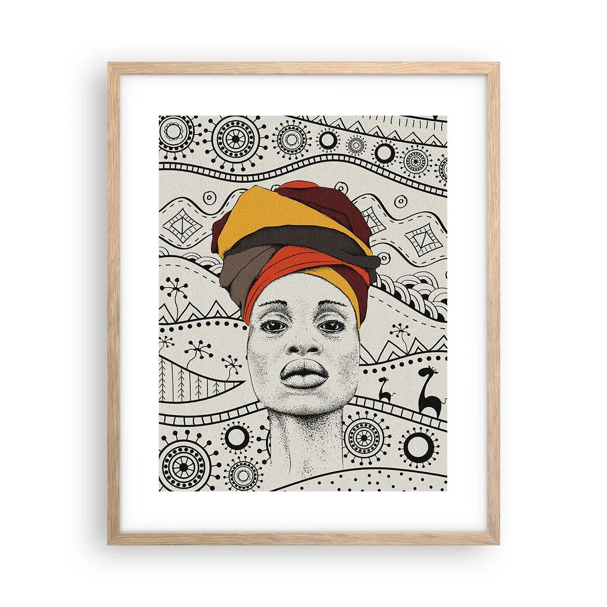 Plakat i ramme af lyst egetræ - Afrikansk portræt - 40x50 cm