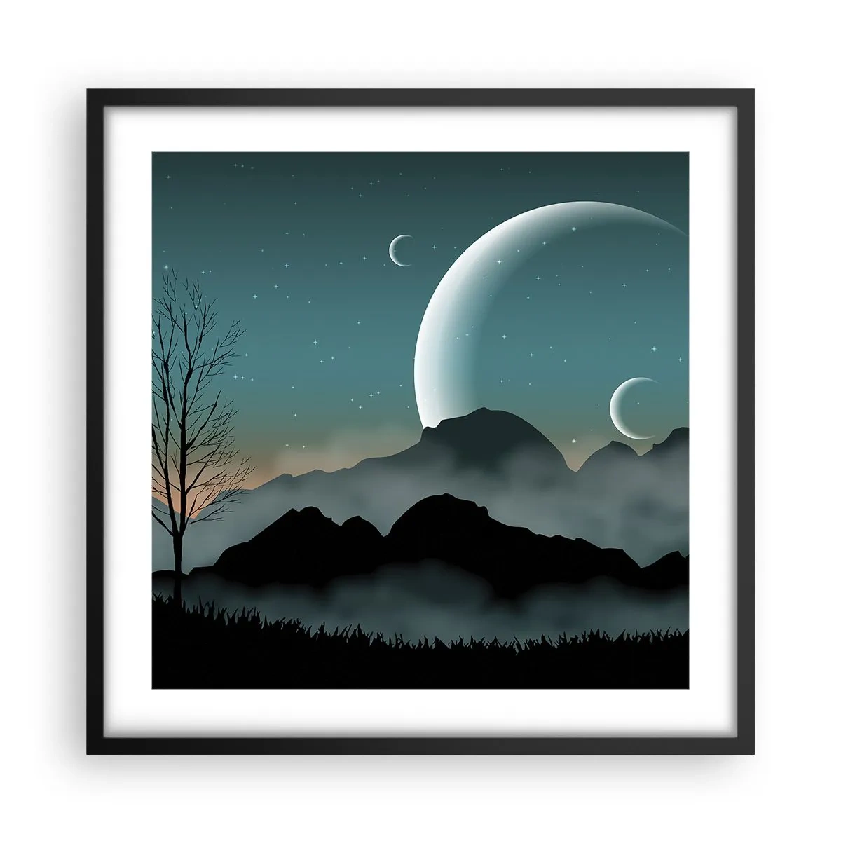 Plakat i sort ramme - Karneval i den stjerneklare nat - 50x50 cm