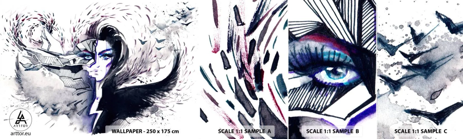 Prøve Fototapet Selvklæbende Deluxe Sticker - Dæmonisk og smuk - Abstraktion, Kvinde, Kvindelige øjne - 100x30 cm