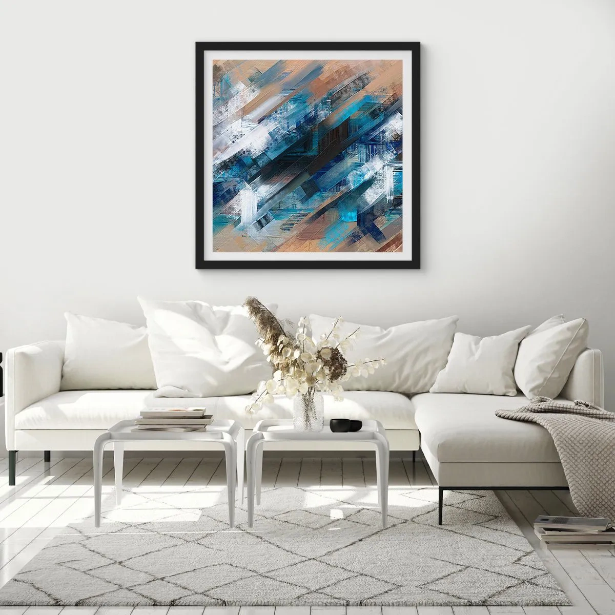 Plakat i sort ramme - På en blå skråning - 60x60 cm