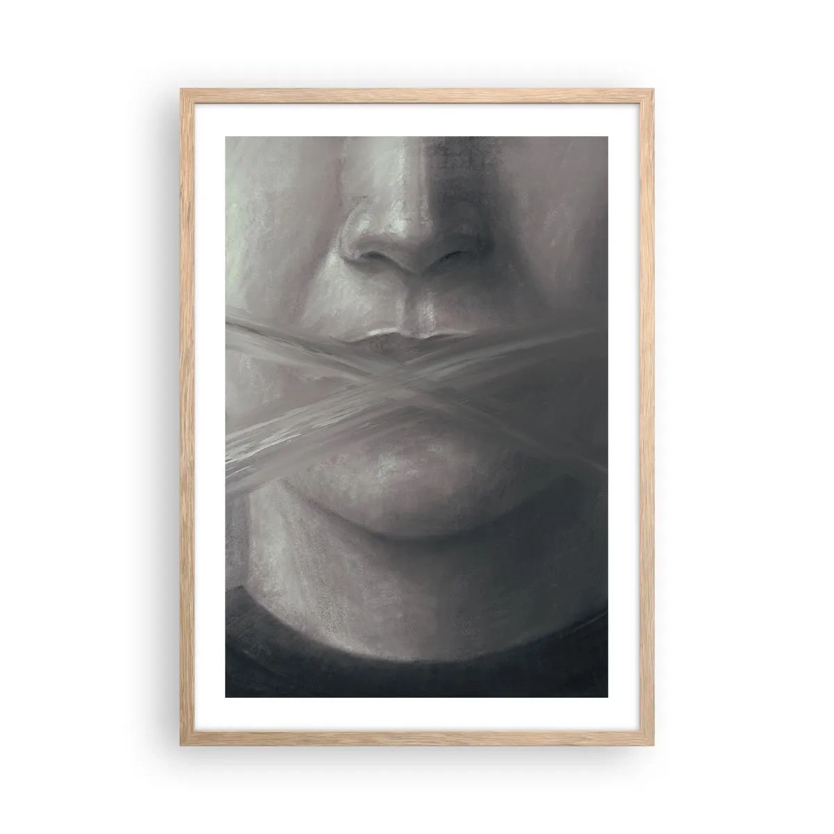 Plakat i ramme af lyst egetræ - Ikke et ord - 50x70 cm