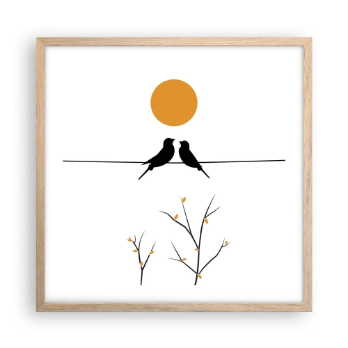 Plakat i ramme af lyst egetræ - Nattergal - 50x50 cm