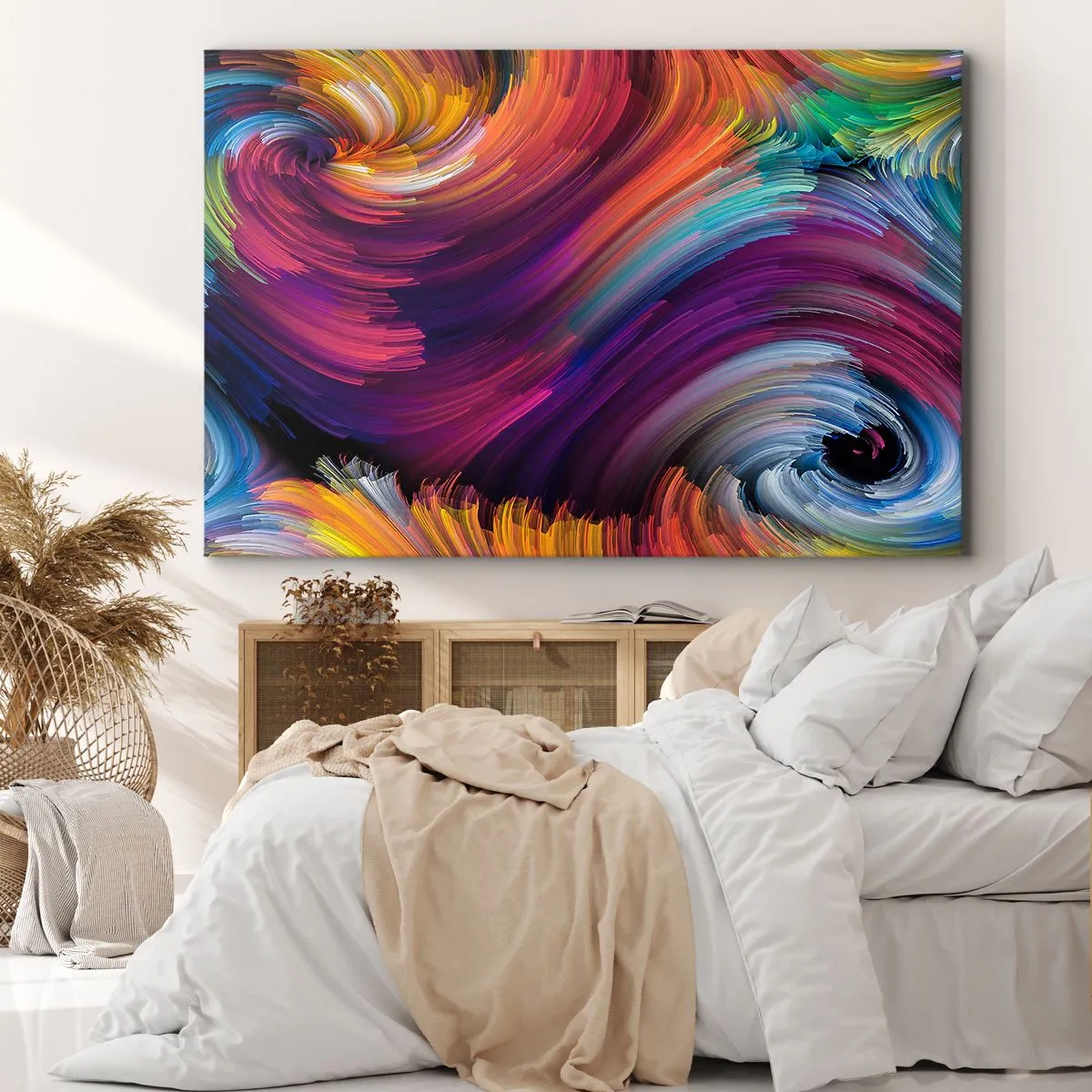 Lærredstryk - Billede på lærred - Abstrakte hvirvler i livlige farver - 70x50cm - Begyndelsen på en ny verden - Moderne vægdekoration til stue og soveværelse ARTTOR