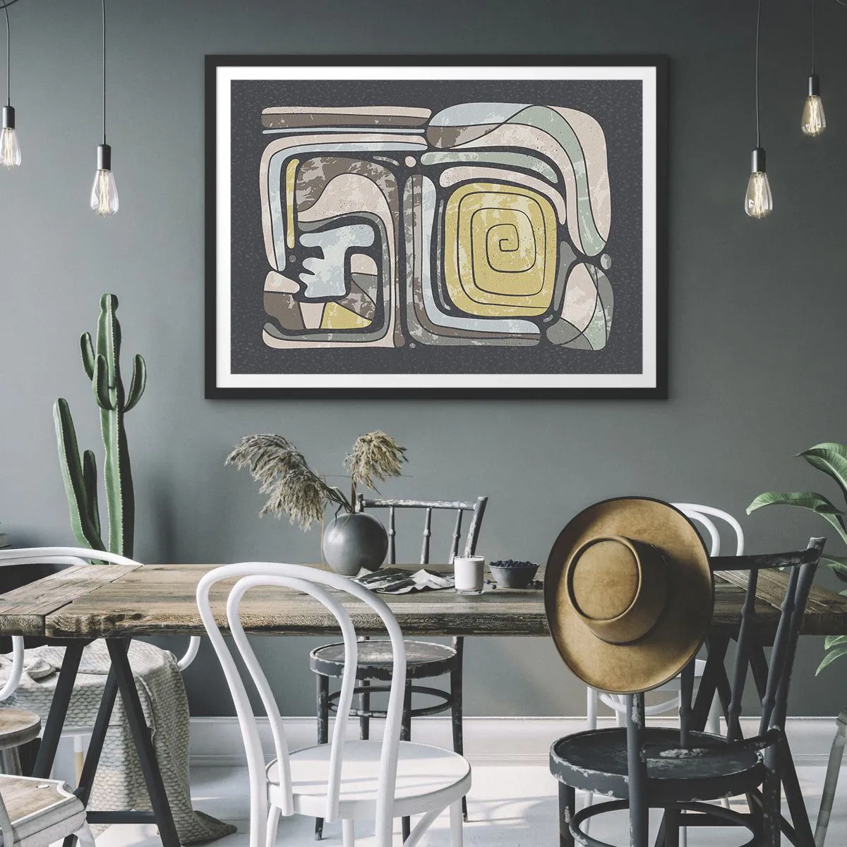 Plakat i sort ramme - Abstraktion i en præcolumbiansk ånd - 70x50 cm