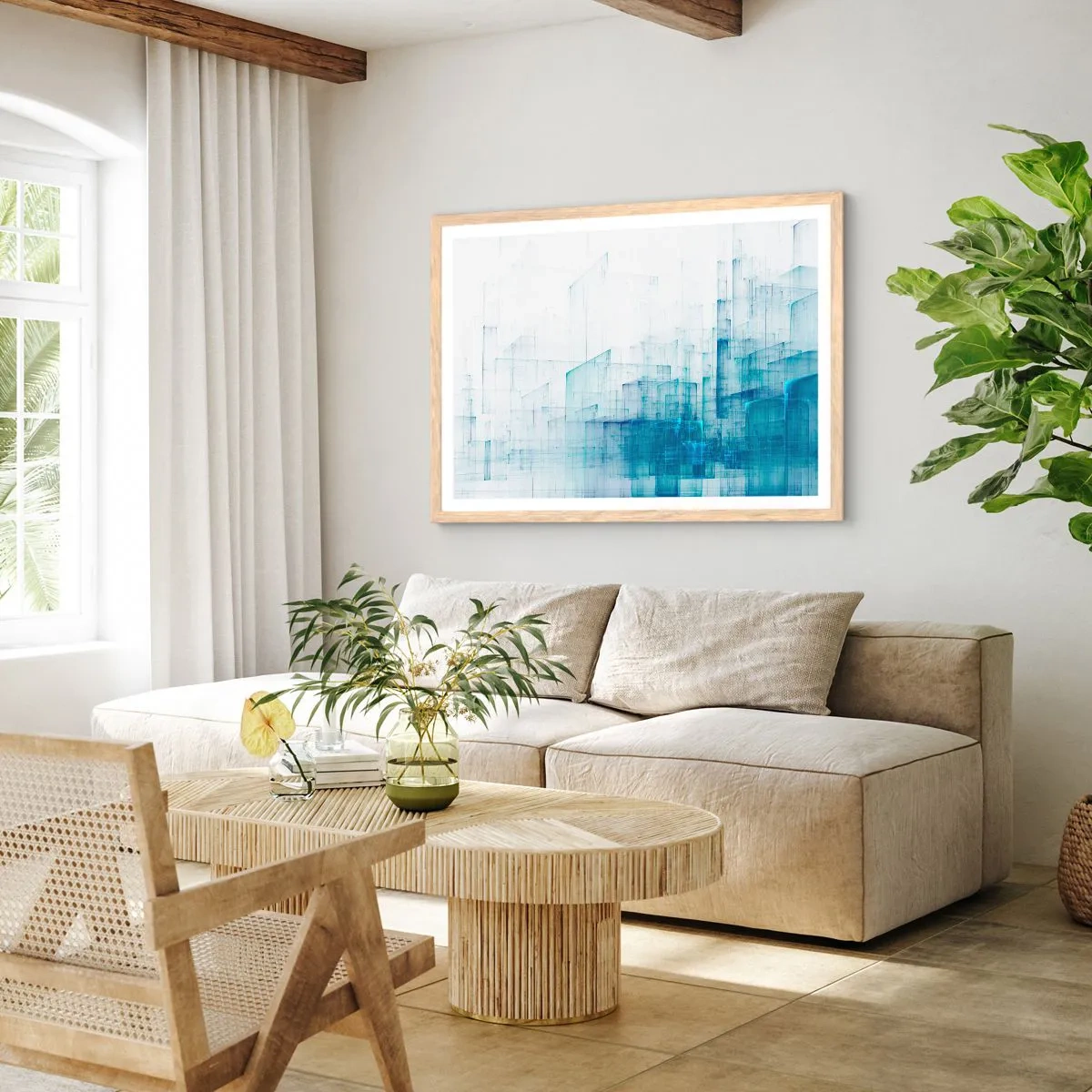 Plakat i ramme af lyst egetræ - Hvordan rummet blev til - 91x61 cm