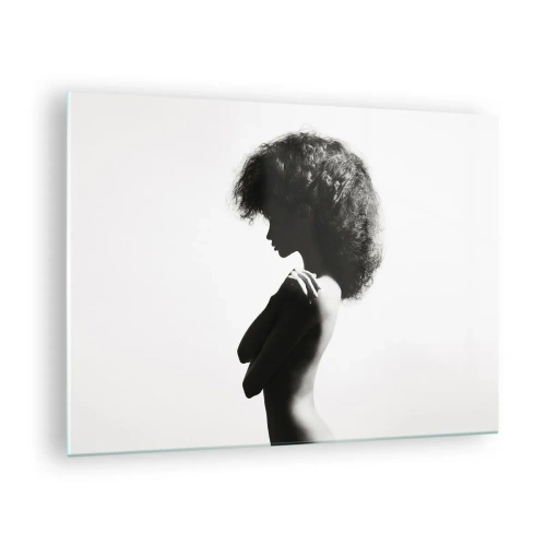 Billede på glas - Kvindelig nøgen i kontrasterende sort og hvidt lys - 70x50cm - Som en blomst på en slank stilk - Moderne vægdekoration til stue og soveværelse ARTTOR