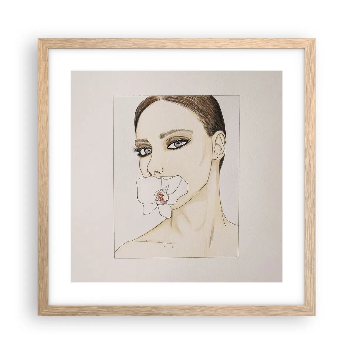 Plakat i ramme af lyst egetræ - Et symbol på elegance og skønhed - 40x40 cm