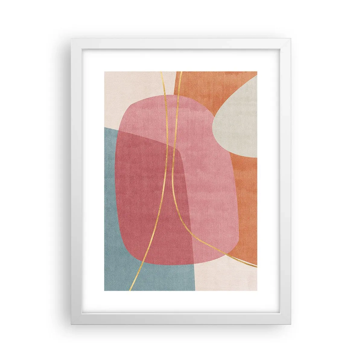 Plakat i hvid ramme - Pastelkomposition med guldtråd - 30x40 cm
