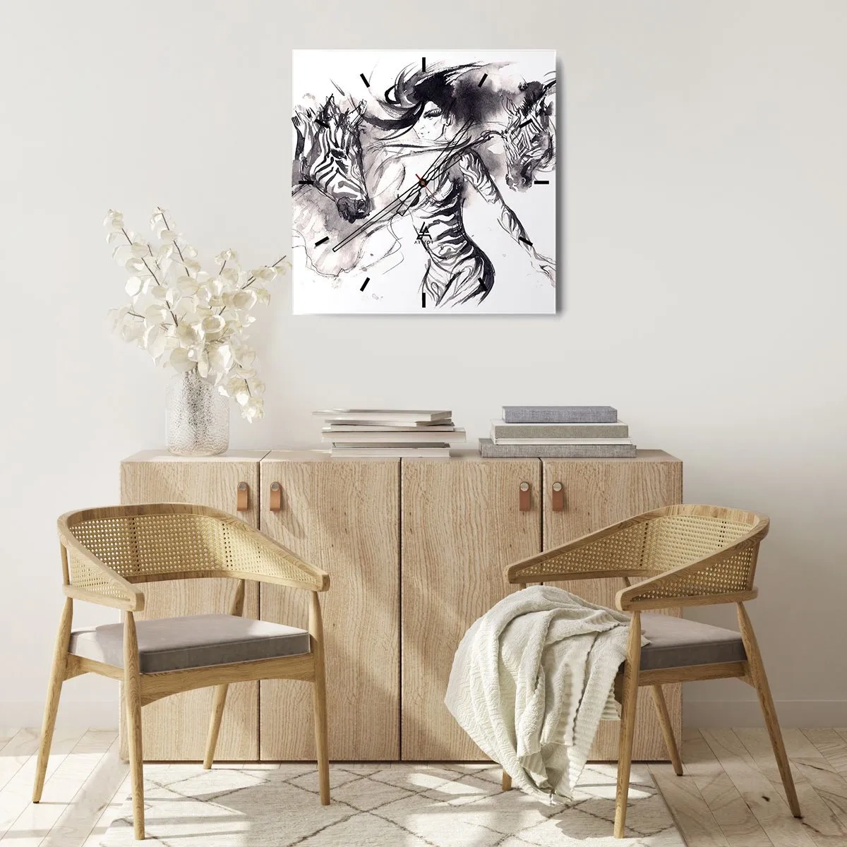 Vægur, Uret - Danser med zebraer - 40x40 cm