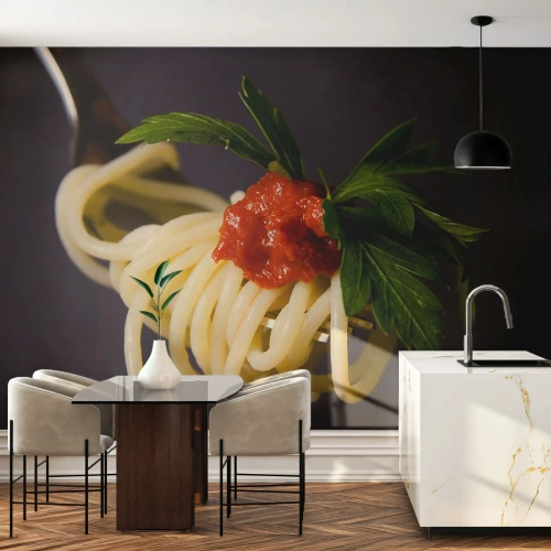 Fototapet Selvklæbende Deluxe Sticker - En lækker bid - Gastronomi, Spaghetti, Italien - 500x350 cm