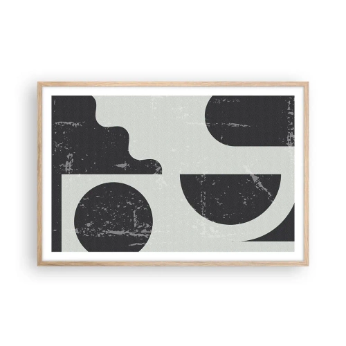 Plakat i ramme af lyst egetræ - Komposition over og under - 91x61 cm