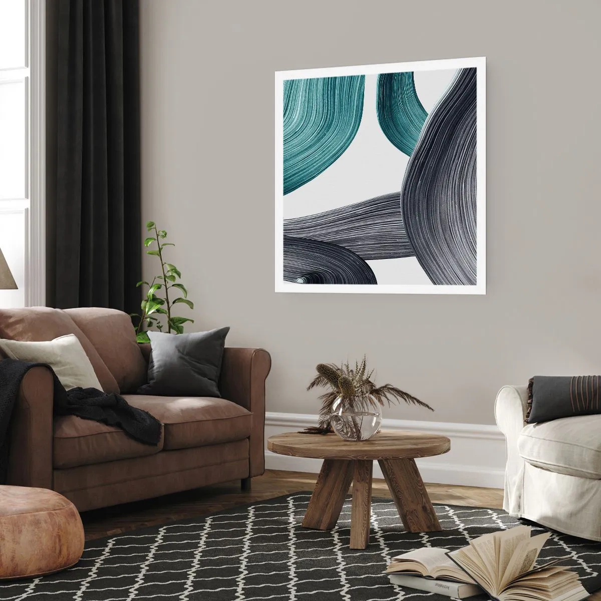 Plakat - Smaragdgrønne og sorte stier - 50x50 cm