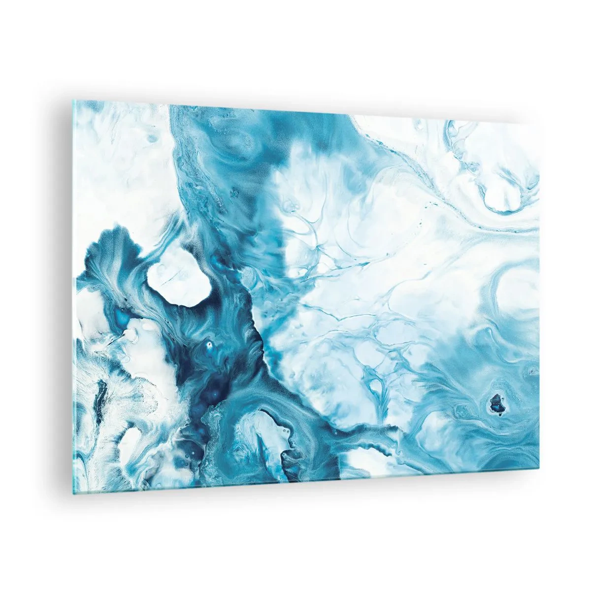 Billede på glas - Abstrakt komposition i nuancer af blå og hvid - 70x50cm - Blå koncert - Moderne vægdekoration til stue og soveværelse ARTTOR