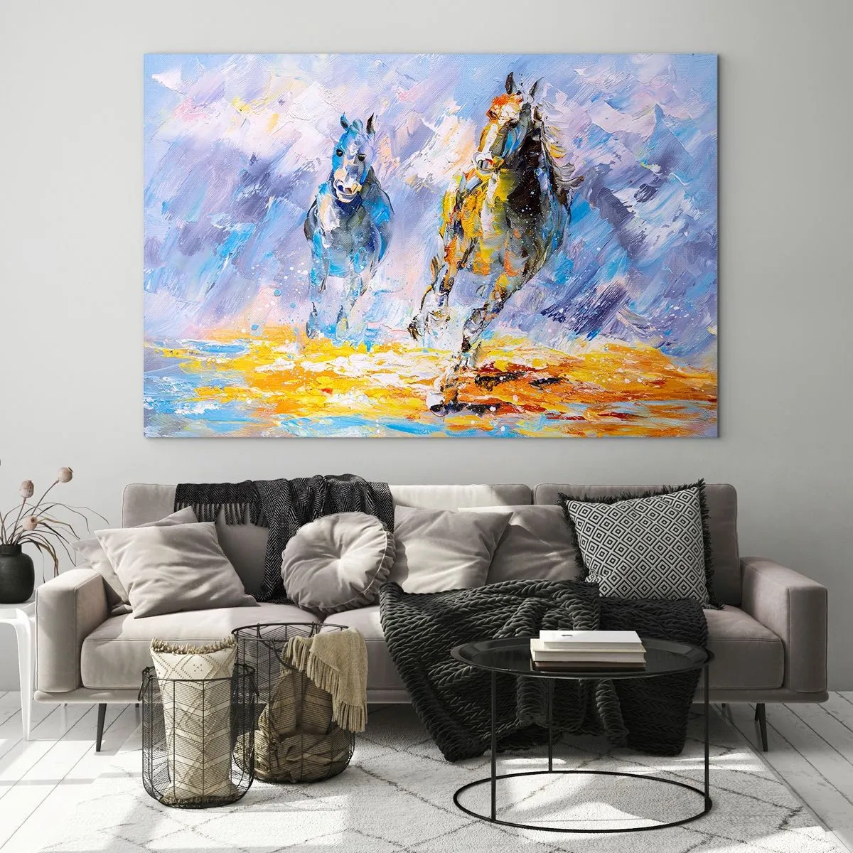 Billede på glas - Galopperer gennem det blanke skær - 100x70 cm