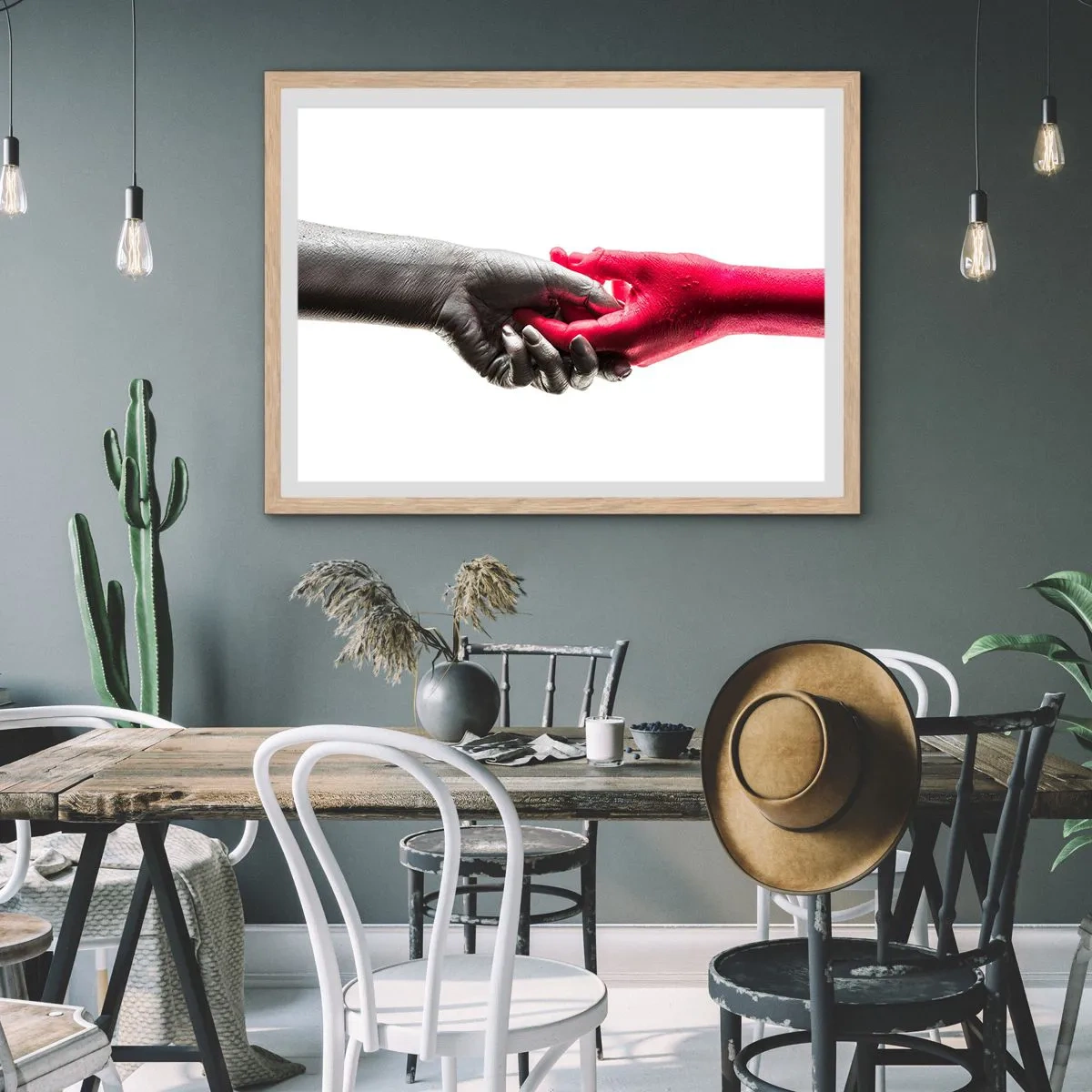 Plakat i ramme af lyst egetræ - Sammen, om end forskellige - 91x61 cm