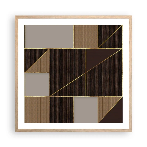 Plakat i ramme af lyst egetræ - En mosaik af brune og gyldne farver - 60x60 cm