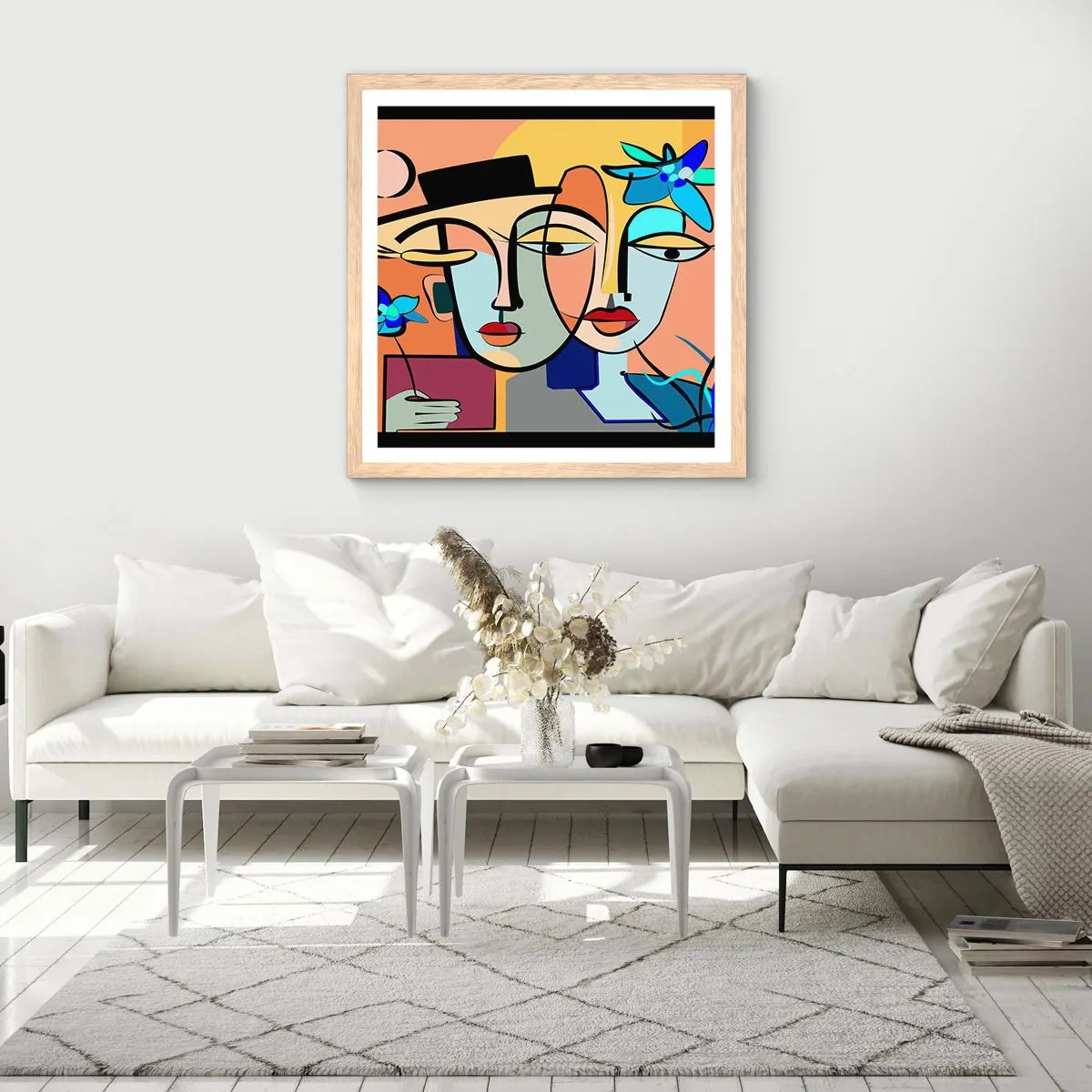 Plakat i ramme af lyst egetræ - Picassos randez vous - 40x40 cm