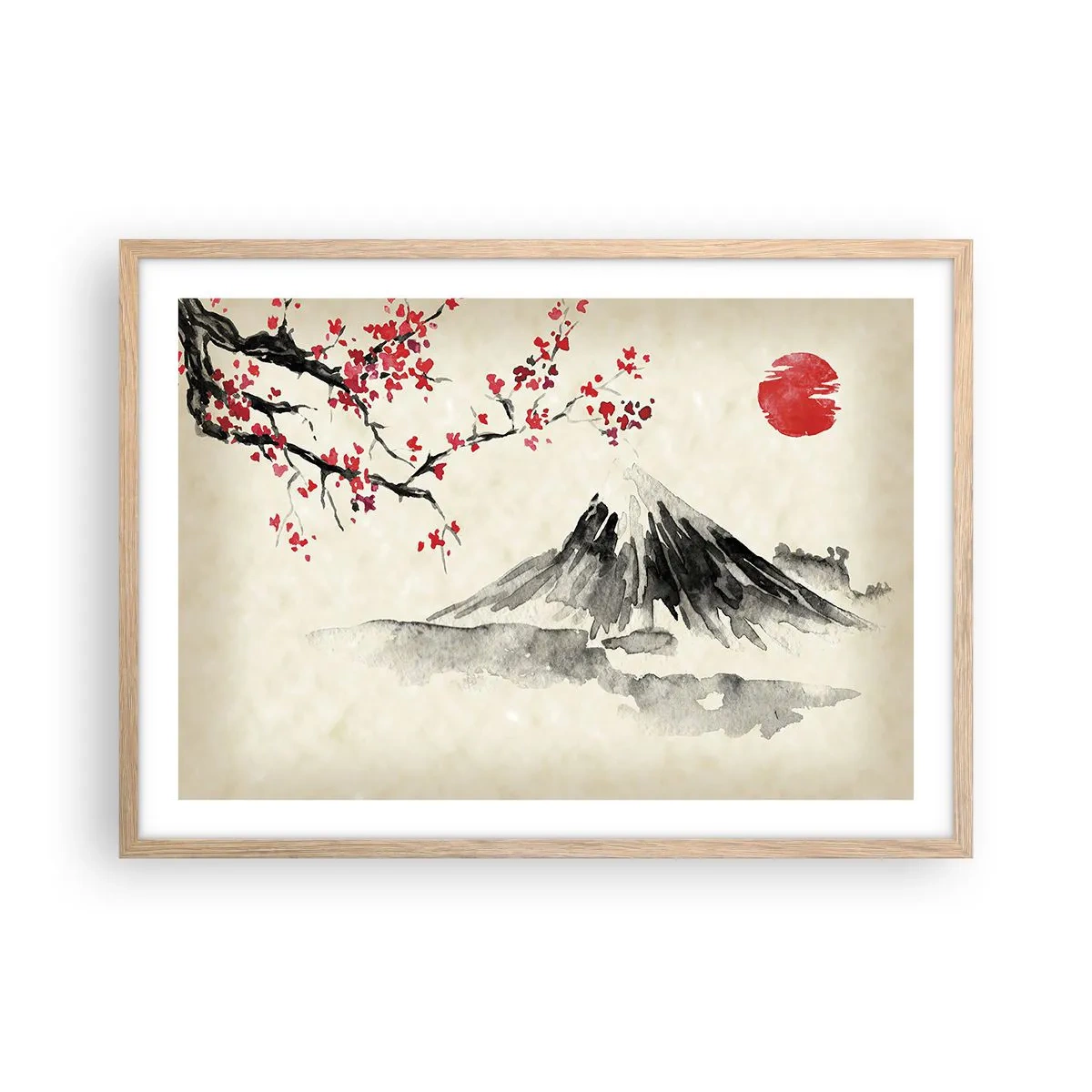 Plakat i ramme af lyst egetræ - Bliv forelsket i Japan - 70x50 cm
