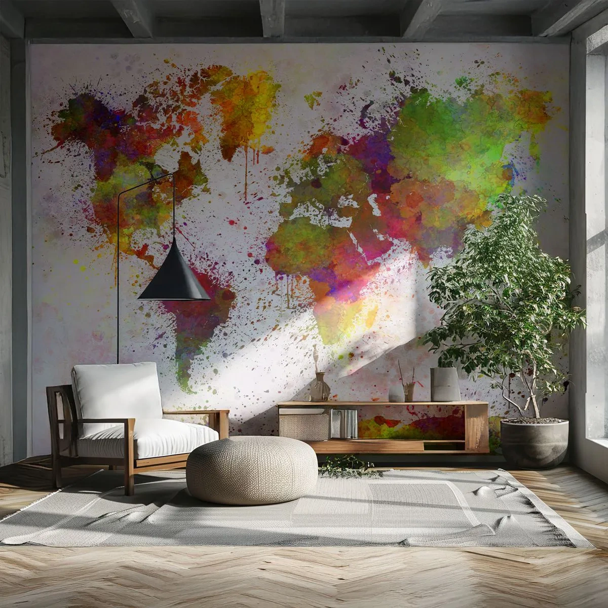 Fototapet Standard Eco - Farverigt verdenskort i akvarel abstrakt stil - 100x70cm - På en eller anden måde gik det bare godt - Moderne vægdekoration til stue og soveværelse ARTTOR