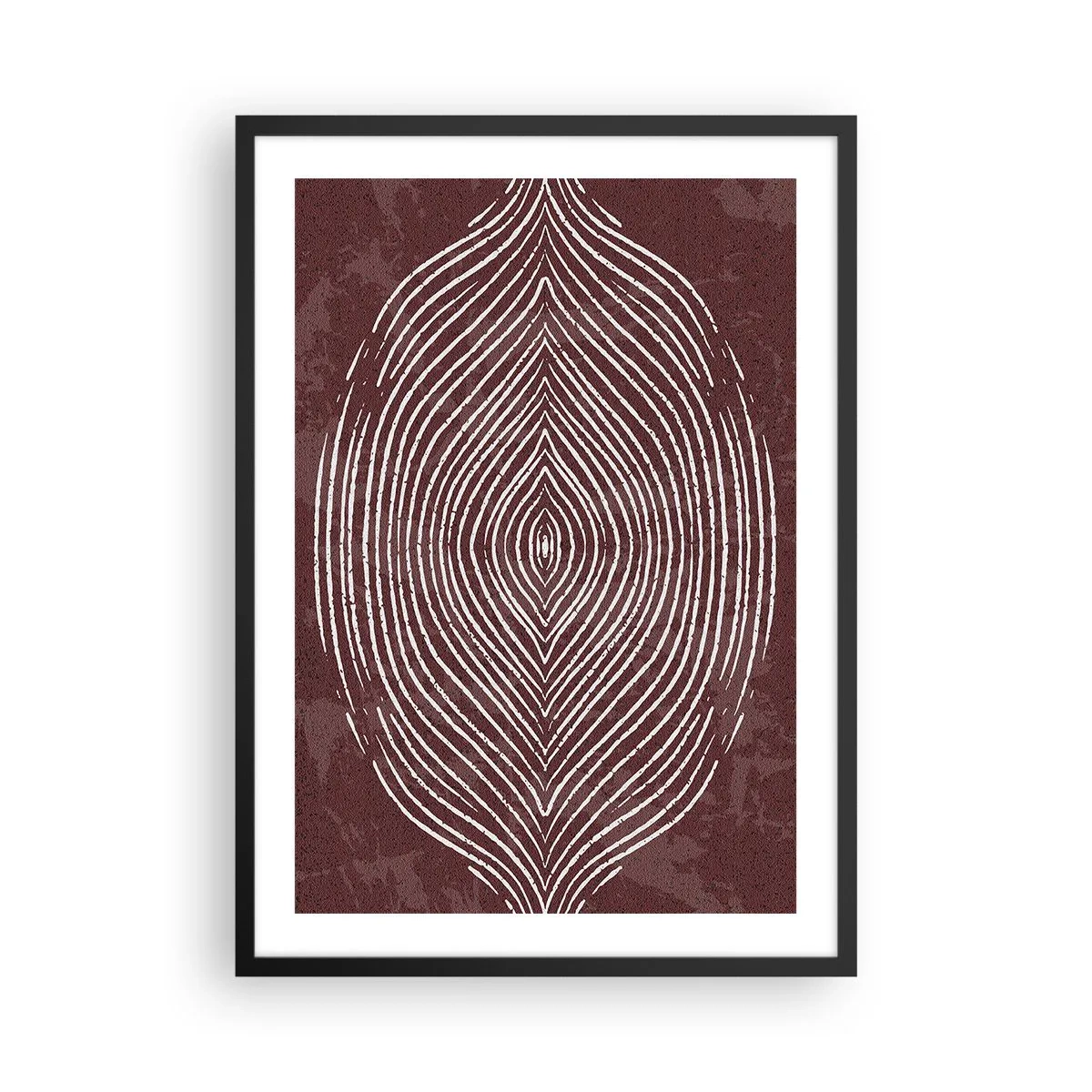 Plakat i sort ramme - Et hypnotisk mønster af hvide linjer på en brun baggrund. - 50x70cm - Rummet taler - Moderne vægdekoration til stue og soveværelse ARTTOR