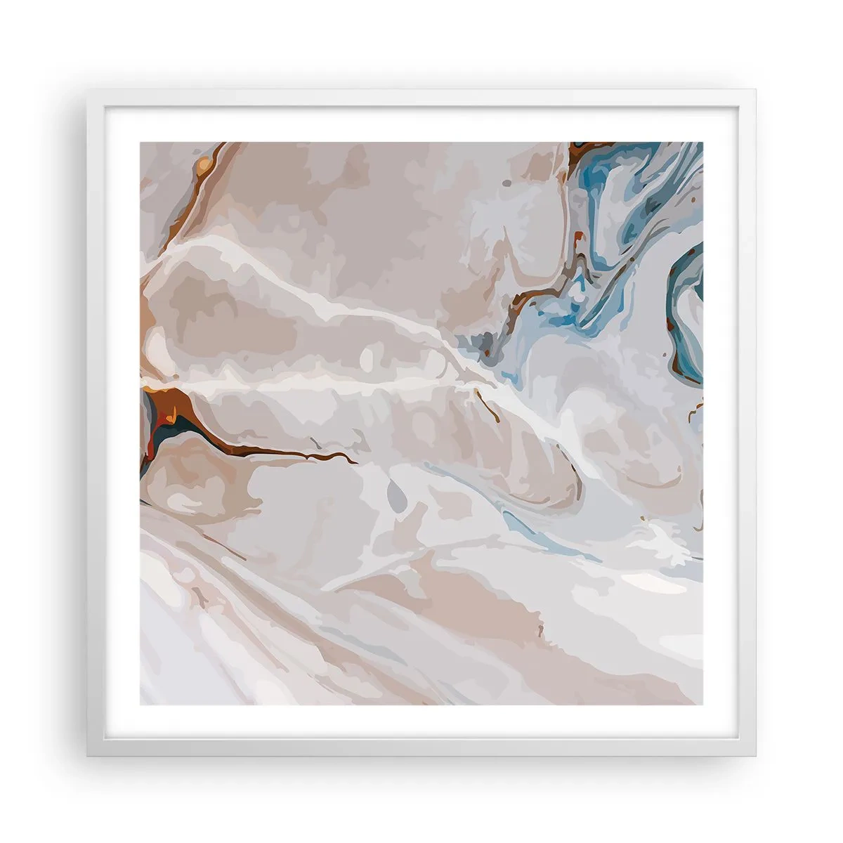 Plakat i hvid ramme - Blå slynger sig under det hvide - 60x60 cm