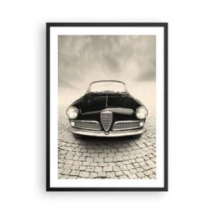 Plakat i sort ramme - Fronten af en klassisk bil på en brostensbelagt gade - 50x70cm - Og hvordan kan man ikke elske mig? - Moderne vægdekoration til stue og soveværelse ARTTOR