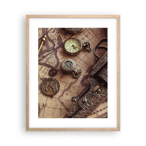 Plakat i ramme af lyst egetræ - Opkald til eventyr - 40x50 cm