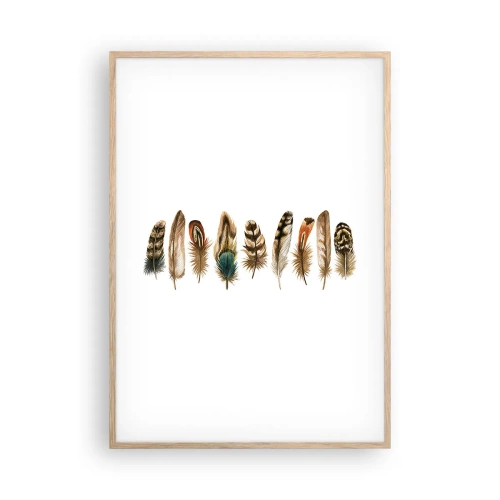 Plakat i ramme af lyst egetræ - Variation med fjer - 70x100 cm
