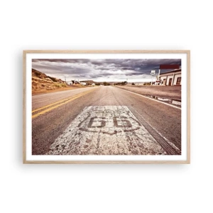 Plakat i ramme af lyst egetræ - Mother Road - amerikansk legende - 91x61 cm